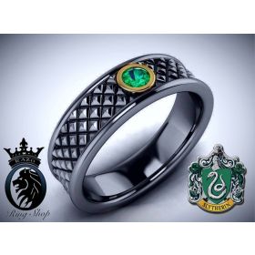 Harry Potter Slytherin Black Gold Men’s Engagement Ring Band