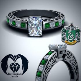 Harry Potter Slytherin Radiant Cut Black Gold Engagement Ring