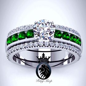 Emerald Queen Triple Ring Engagement Set