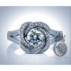 Floral Swirl Swarovski White Diamond on White Gold Engagement Ring