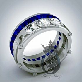 R2D2 Droid Inspired 3.25 Cts Swarovski Diamond and Sapphire Men's Wedding Band