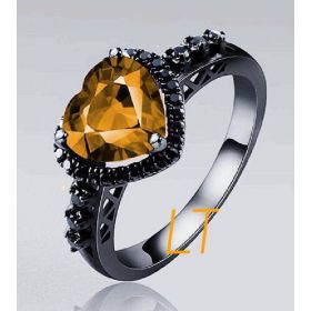 DC Comic's Inspired Batgirl Heart Yellow Canary Swarovski Black Gold Engagement Ring