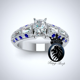 R2D2 Star Wars Inspired Radiant Sapphire Swarovski Engagement Ring