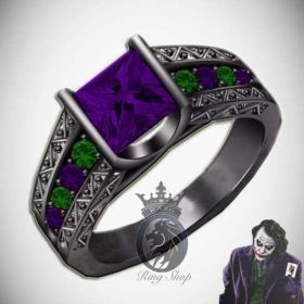 Joker Inspired Men's Swarovski Purple and Green Wedding Band