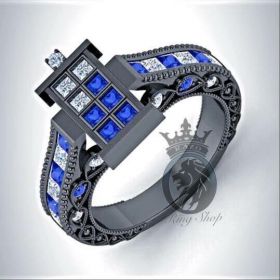 Doctor Who 1/100th Scale TARDIS 3.75CTS Sapphire and Diamond Engagement Ring