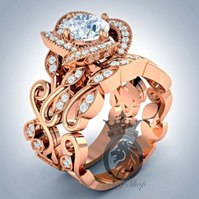 Rose Gold Floral Rose Engagement Ring Set