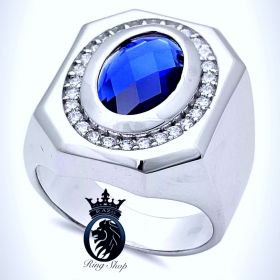 Striking Blue Sapphire Men's Promise Ring