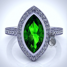 Elegant French Marquise Emerald Engagement Ring