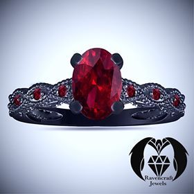 La Divina 2.5cts Blood Ruby Black Gold Gothic Engagement Ring