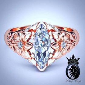 Marquise Cut Diamond Rose Gold Flower Engagement Ring
