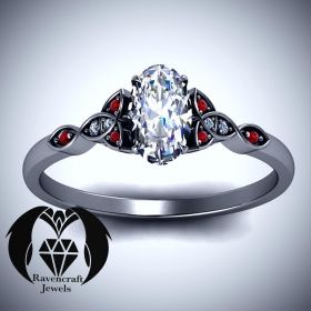 Oval Cut Gothic Vampire Blood Ruby Black Gold Engagement Ring