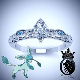 Pokemon Glaceon Inspired White Diamond Blue Topaz Engagement Ring