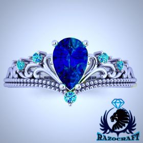 Queen of Atlantis - Sapphire and Aquamarine White Gold Crown Engagement Ring