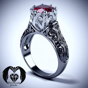 Queen of Vampires Blood Ruby Black Gold Engagement Ring