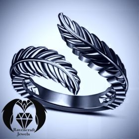 Raven Feather Black Gold Band Ring