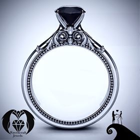 Nightmare Before Christmas Petite Black Diamond Solitaire Engagement Ring