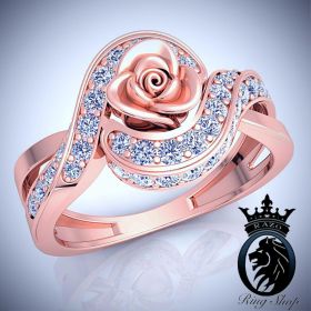 Rose Gold Rose Flower Diamond Engagement Ring