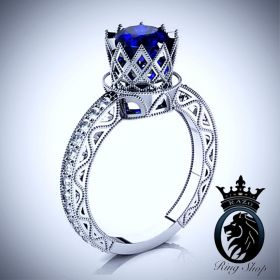 Royal Crown Sapphire White Gold Engagement Ring