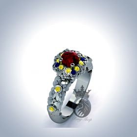 Disney Inspired Princess Snow White Flower Red Garnet Ring