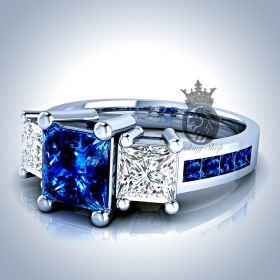 Doctor Who Inspired Tardis Blue Sapphire and White Diamond Engagement Ring