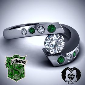 Slytherin Black Gold Emerald Diamond Engagement Ring