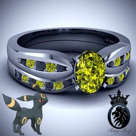 Pokemon Umbreon Inspired Black Gold Canary Diamond Engagement Ring