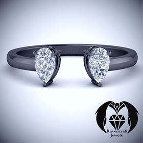 Vampire Fangs Pear Cut Diamonds on Black Gold Engagement Ring