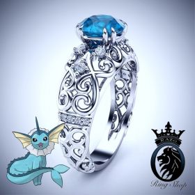 Pokemon Vaporeon Inspired White Gold Aquamarine Engagement Ring