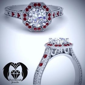 Victorian Goth White Gold Ruby Vintage Engagement Ring
