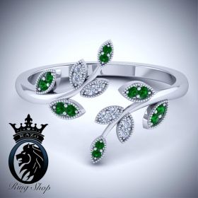 Wintergreen Love Leaf Diamond Emerald Wedding Band
