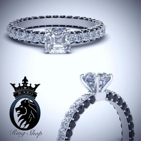 Yin Yang Black and White Asscher Cut Diamond Engagement Ring