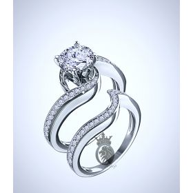 White Gold Swirl Engagement Ring Set
