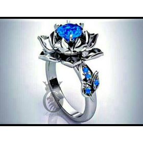 Blue Sapphire Lotus White Gold Engagement Ring