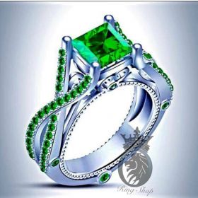 Princess Cut Green Emerald Infinity Engagement Ring