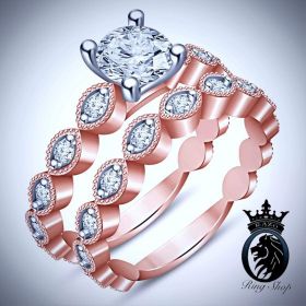 Dainty Rose Gold Vintage Engagement Ring Set