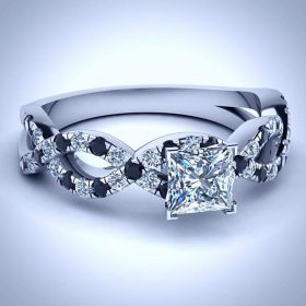 Black Diamond Princess Cut Petite Engagement Ring