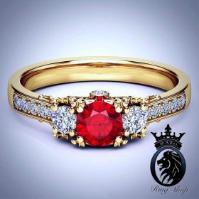 Lannister Inspired Ruby and Yellow Gold Petite Engagement Ring