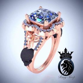 Gothic Rose Gold Flower and Skull Princess Cut Engagement Ring