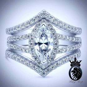 Royal Marquise Cut Diamond on White Gold Three Ring Engagement Set