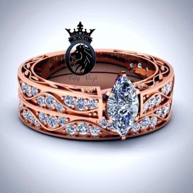 Rose Gold Royalty Marquise Cut Diamond Engagement Ring Set