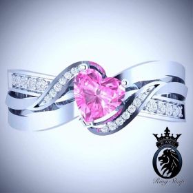 Pink Princess Heart Topaz and Diamond on White Gold Engagement Ring