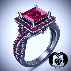 Vampire Princess Cut Blood Ruby Infinity Black Gold Engagement Ring