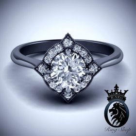 Victorian Princess Black Gold Vintage Diamond Engagement Ring