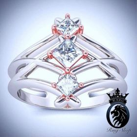 Stitched Design Two Tone Princess Cut Diamond Engagement Ring