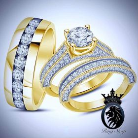 His and Hers Yellow Gold Diamond Engagement Ring Set