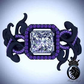 Disney’s Evil Queen Ursula Inspired Purple Amethyst on Black Gold Engagement Ring
