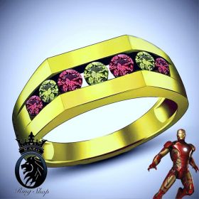 Ironman inspired Yellow Canary Diamond and Ruby Gold Mens Ring