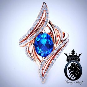 Art Deco Style Rose Gold Diamond and Sapphire Ring