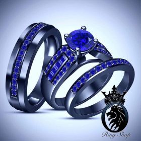 Black Gold Sapphire His and Hers Engagement Ring Set