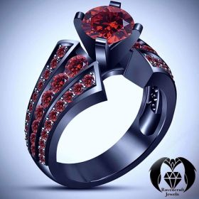 Vampire Bat Wing Gothic Ruby on Black Gold Engagement Ring